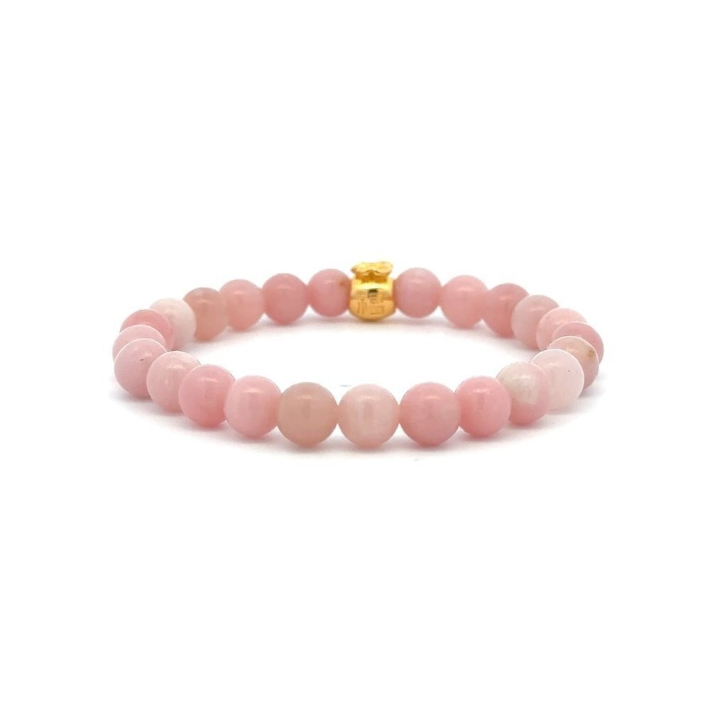 18K Gold Money Bag Lucky Charm Bracelet Gemstones Natural Pink Opal 6mm - Picture 3 of 5